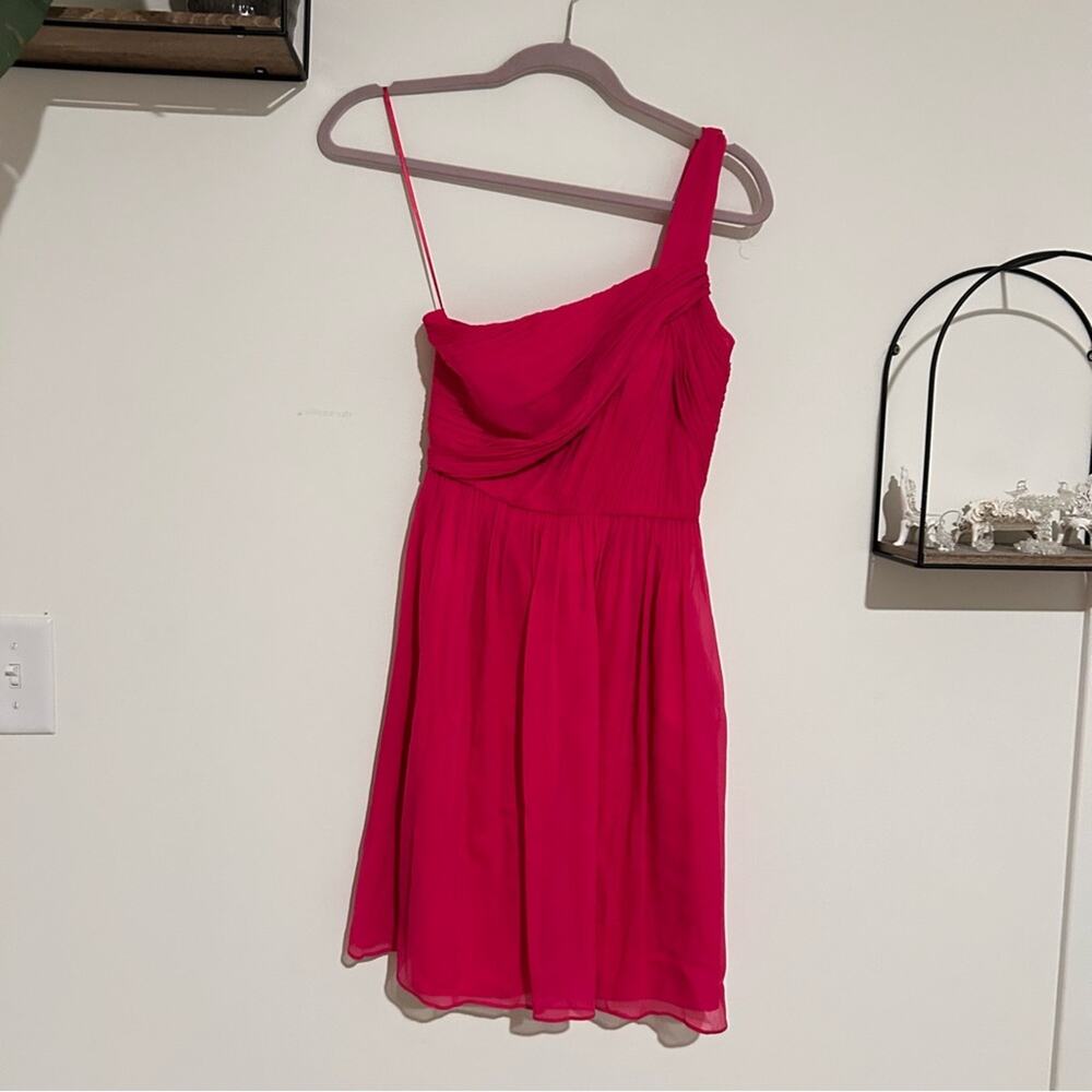 NWT J.Crew Pink One Shoulder 100% Silk Chiffon Lucienne Party Dress Size 0 47995